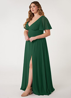 Azazie Kimber Bridesmaid Dresses Dark Green A-Line Flounce Sleeve Chiffon Dress image7