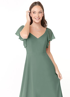 Azazie Syenna Bridesmaid Dresses Eucalyptus A-Line Ruched Chiffon Dress image5