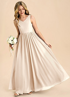 Azazie Hathaway Junior Robe Trapèze en Mousseline de soie Arc Albâtre Blanc image4