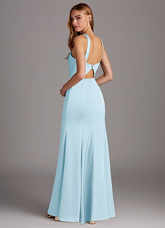 Azazie Elana Bridesmaid Dresses Sky Blue Sheath Side Slit Stretch Satin Dress image2