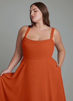 Azazie Shaude Bridesmaid Dresses Burnt Orange A-Line Pleated Chiffon Dress image11