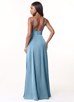 Azazie Brielle Robes de demoiselle d'honneur Robe Trapèze en Satin extensible Bretelles spaghetti Acier Bleuté image2