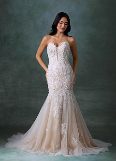 Azazie Chelley Vestidos de novia Vestido Blanco Diamante Nude de Tul de Corte Sirena con Palabra de honor image8