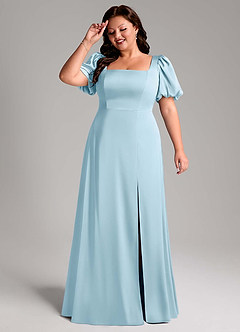 Azazie Fyona Bridesmaid Dresses Sky Blue A-Line Pleated Stretch Satin Dress image11
