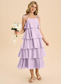 Azazie Shortcake Junior Jurk van Chiffon met A-Lijn Boog Frosted Lila image6