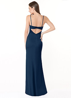Azazie Leonis Bridesmaid Dresses Dark Navy Mermaid Pleated Stretch Satin Convertible Dress image3