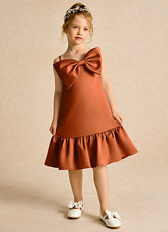 Azazie Kiwi Jurken voor bloemenmeisjes A-Lijn Jurk van Mat Satijn Spaghetti Bandje Verbrande Sinaasappel image4