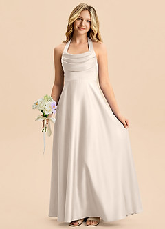 Azazie Kady Junior White Alabaster A-Line Sweetheart Neckline Stretch Satin Dress image4