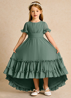 Azazie Kass Flower Girl Dresses Eucalyptus A-Line Pleated Chiffon Dress image2