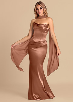 Azazie Sorrel Bridesmaid Dresses Bronzer Mermaid Corset Metallic Satin Convertible Dress image1