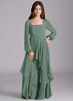 Azazie Clara Junior Abito A-Line in Chiffon Blusa Eucalipto image5