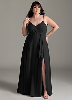 Azazie Akita Robes de demoiselle d'honneur Robe Trapèze en Mousseline de soie Noir image5