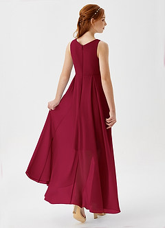 Azazie Lizette Junior Burgundy A-Line Pleated Chiffon Dress image2