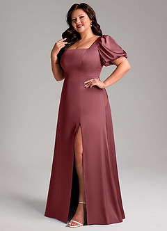 Azazie Fyona Bridesmaid Dresses Desert Rose A-Line Pleated Stretch Satin Dress image12