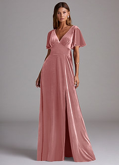 Azazie Kimber Bridesmaid Dresses Dusty Rose A-Line with Pockets Velvet Dress image4