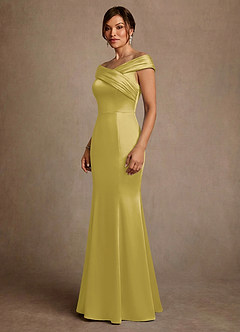 Azazie Aberdeen vestidos de madre de la novia Vestido de Canario de Satén Elástico de Corte Recto con Plisado image3
