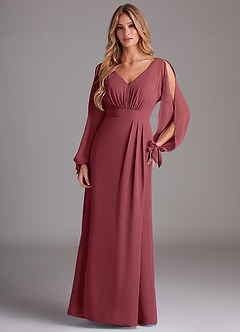 Azazie Matilda Bridesmaid Dresses Merlot A-Line Long Sleeve Chiffon Dress image3