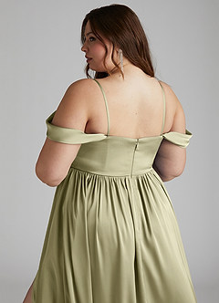 Azazie Morana Jurken voor bruidsmeisjes Converteerbaar Jurk van Stretch Satijn met A-Lijn Off the Shoulder Pistache image16
