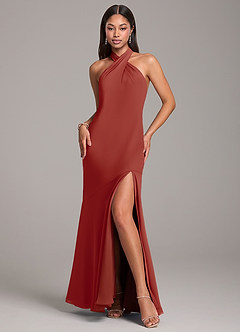 Azazie Lorena Bridesmaid Dresses Terracotta Mermaid Pleated Chiffon Dress image3