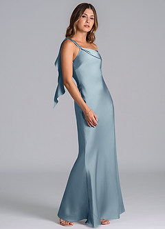 Azazie Driea Jurken voor bruidsmeisjes Jurk van Stretch Satijn met Zeemeermin One-Shoulder Stoffig Blauw image5