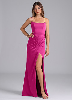 Azazie Donielle Bridesmaid Dresses Fuchsia Mermaid Corset Stretch Satin Dress image1