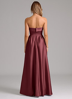 Azazie Lucienne Bridesmaid Dresses Merlot A-Line Strapless Stretch Satin Convertible Dress image7