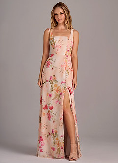 Azazie Debra Jurken voor bruidsmeisjes Converteerbaar Jurk van Chiffon met A-Lijn met Zakken Abstract Boeket Bloemen image6