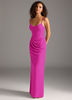 Azazie Mai Bridesmaid Dresses Fuchsia Sheath Pleated Mesh Dress image1