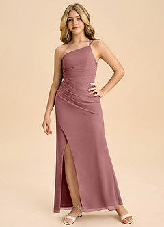 Azazie Eren Junior Vestido Rosa Do Deserto de Chiffon de Linha A com Plissado image2