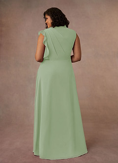Azazie Narine Abiti per la Madre della Sposa Abito A-Line in Chiffon con Scollo Alto a Pieghe Verde Salvia image13
