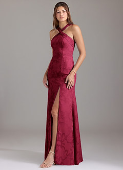 Azazie Rue Brautjungfernkleider A-Linie Plissee Blumen-Burnout Kleid Burgunderrot image3