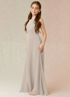 Azazie Snow Junior Abito A-Line in Chiffon Pizzo Gelo image3
