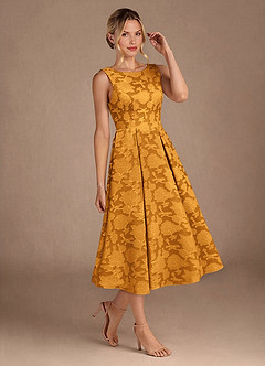 Azazie Fulton Kleider für die Brautmutter A-Linie Plissee Blumen-Burnout Kleid Butterscotch image2