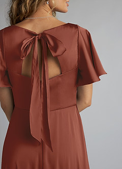 Azazie Kimber Bridesmaid Dresses Auburn A-Line Ruched Stretch Satin Dress image5