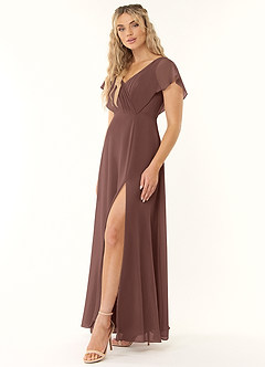 Azazie Rylee Jurken voor bruidsmeisjes Jurk van Chiffon met A-Lijn Geplooid Espresso image3