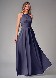Azazie Bonnie Bridesmaid Dresses Stormy A-Line Pleated Stretch Satin Dress image1