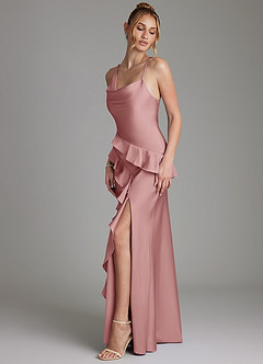 Azazie Jayda Bridesmaid Dresses Dusty Rose A-Line Ruched Stretch Satin Dress image5