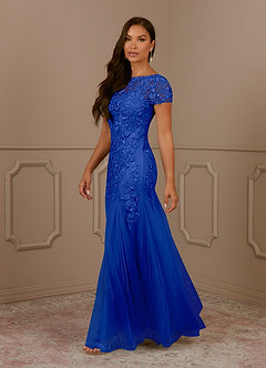 Azazie Laurie Mother of the Bride Dresses Royal Blue Mermaid Scoop Sequins Tulle Dress image3