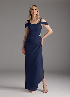 Azazie Weitzman Mother of the Bride Dresses Dark Navy Sheath Sequins Mesh Dress image4