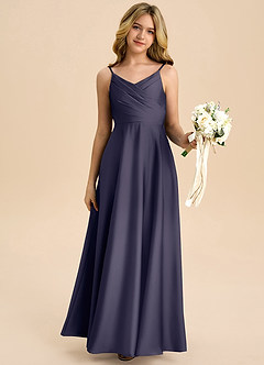 Azazie Bug Junior Linia A Pofałdowany Satyna elastyczna Długość podłogi Młodsza druhna Sukienka image6