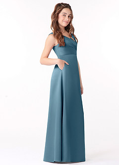 Azazie Sadia Junior Bermuda A-Line Pleated Stretch Satin Dress image2