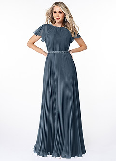 Azazie Kara Modest Bridesmaid Dresses A-Line Pleated Chiffon Floor-Length Dress image1