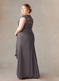 Azazie Birdie Abiti per la Madre della Sposa Abito A-Line in Chiffon con Scollo Queen Anne e Paillettes Grigio Acciaio image10