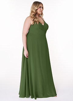 Azazie Davis Bridesmaid Dresses Olive A-Line V-Neck Chiffon Dress image10