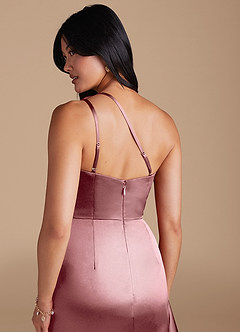 Azazie Latrice Bridesmaid Dresses Vintage Mauve Sheath One Shoulder Metallic Satin Dress image4