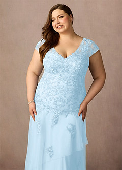 Azazie Romy Mother of the Bride Dresses Sky Blue Mermaid V-Neck Sequins Tulle Dress image11