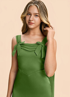 Azazie Chelsea Junior Basil Sheath Pleated Stretch Satin Dress image7
