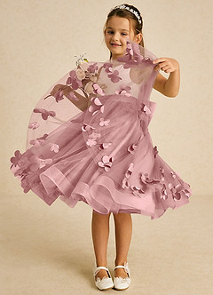 Azazie Sprout Flower Girl Dresses Dusty Rose A-Line Bow Tulle Dress image3