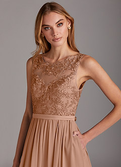 Azazie Elly Bridesmaid Dresses Champagne Rose A-Line Lace Scoop Neck Chiffon Dress image6