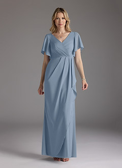 Azazie Song Mother of the Bride Dresses Dusty Blue Mermaid V-Neck Pleated Stretch Chiffon Dress image3